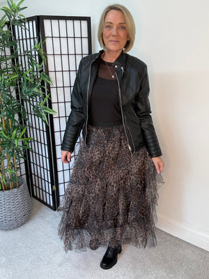 Lori Leopard Print Layered Tulle Skirt – Size 8–18