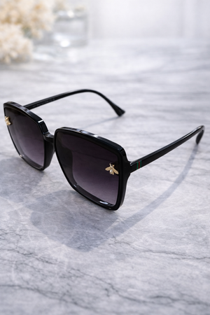 Oversized Square Bee Detail Sunglasses – Luxe Stripe Arm