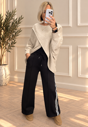 Alexandria Side Stripe Straight Leg Trousers – Black