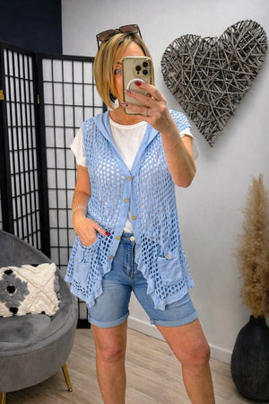 Crochet Mesh Sleeveless Cardigan Waistcoat 10-18 holiday cover