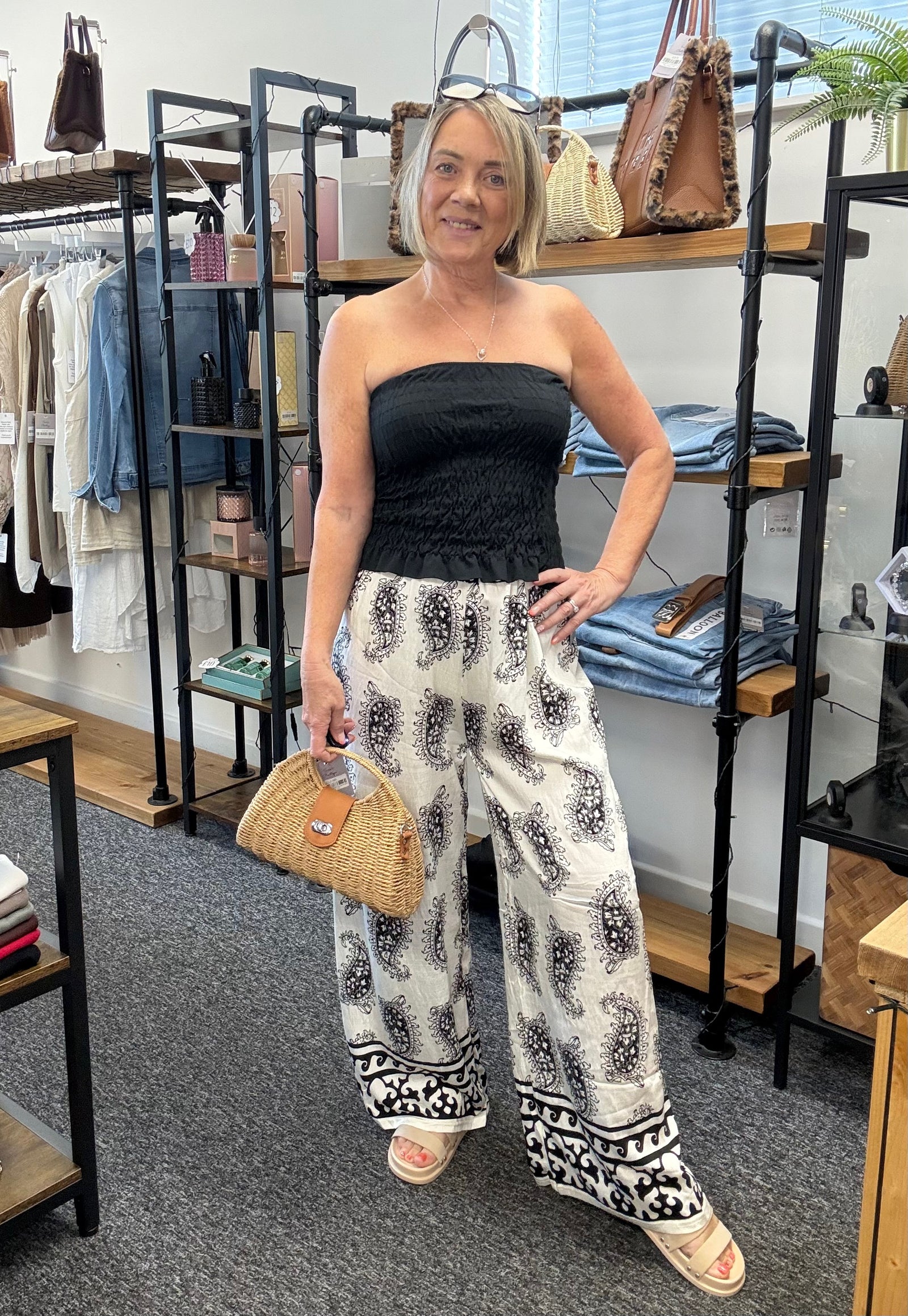 Paisley Wide-Leg Trousers 8-16 Black