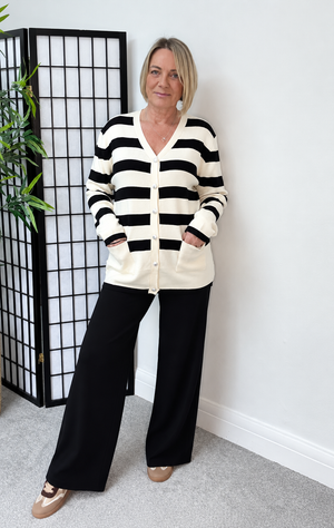 Sloane Knitted Stripe Co-Ord – Cream & Black