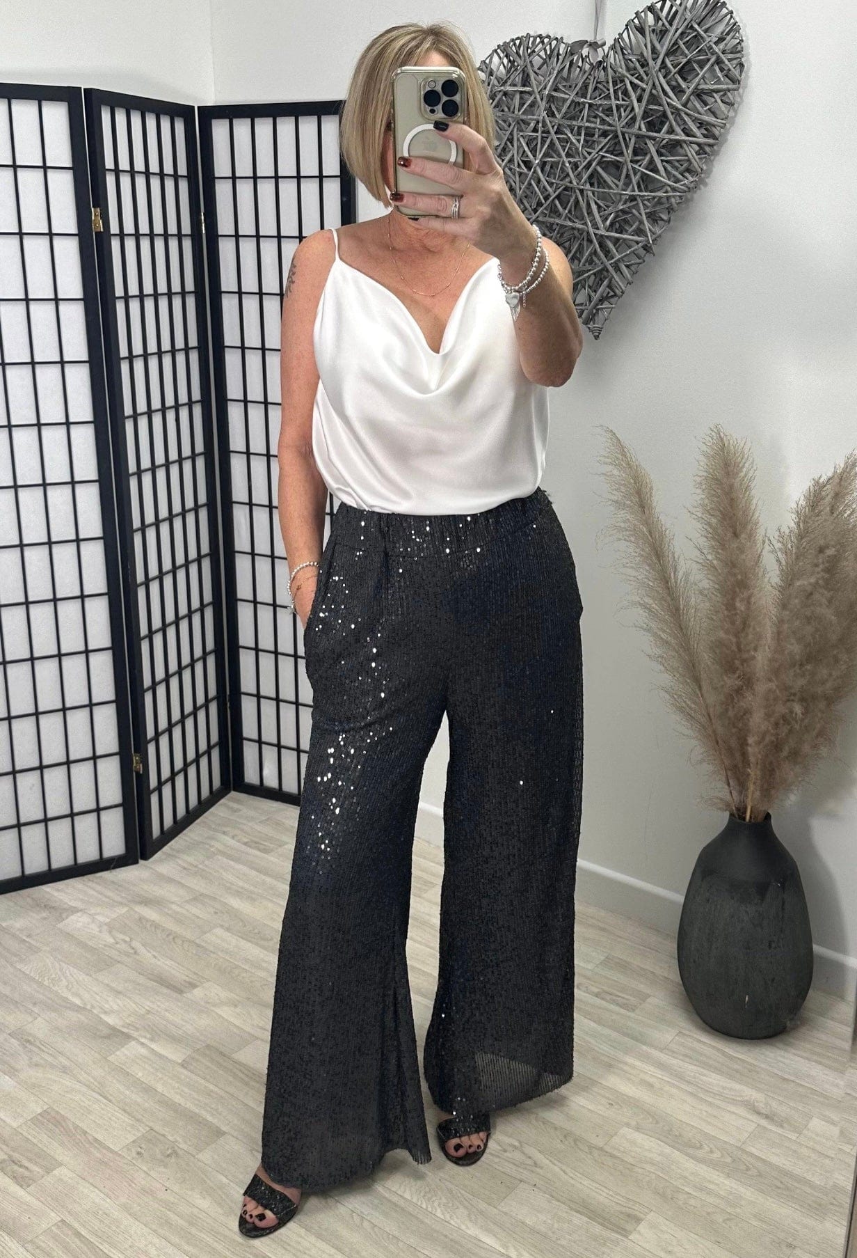 Victoria Sequin Palazzo Trousers 8-18 Slate NO RETURNS ON SALE ITEMS - Susie's Boutique