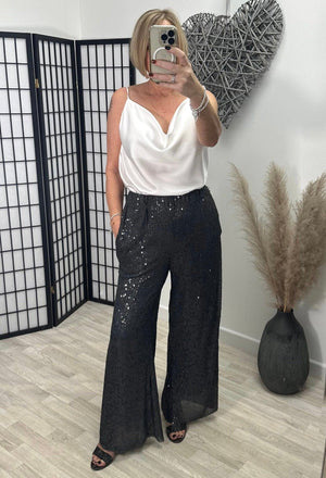 Victoria Sequin Palazzo Trousers 8-18 Slate NO RETURNS ON SALE ITEMS - Susie's Boutique