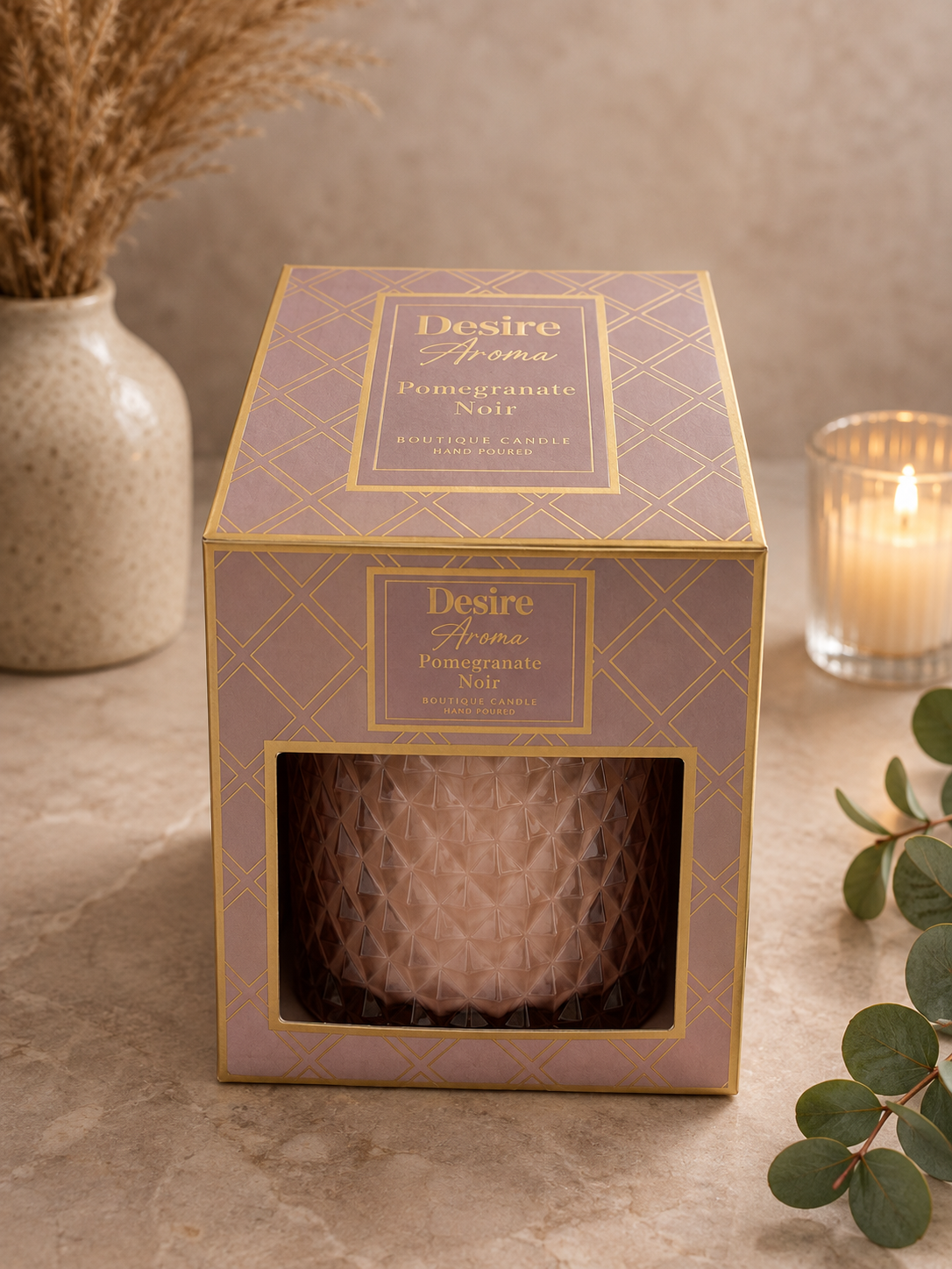 Diamond Cut Pink Candle - Pomegranate Noir