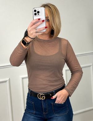 Carissa Mesh Long Sleeve Top – Truffle