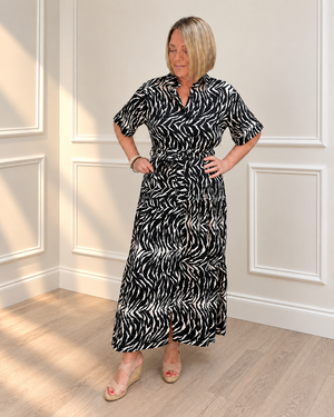 Serena Zebra Print Button-Through Maxi Dress 10-18 Black