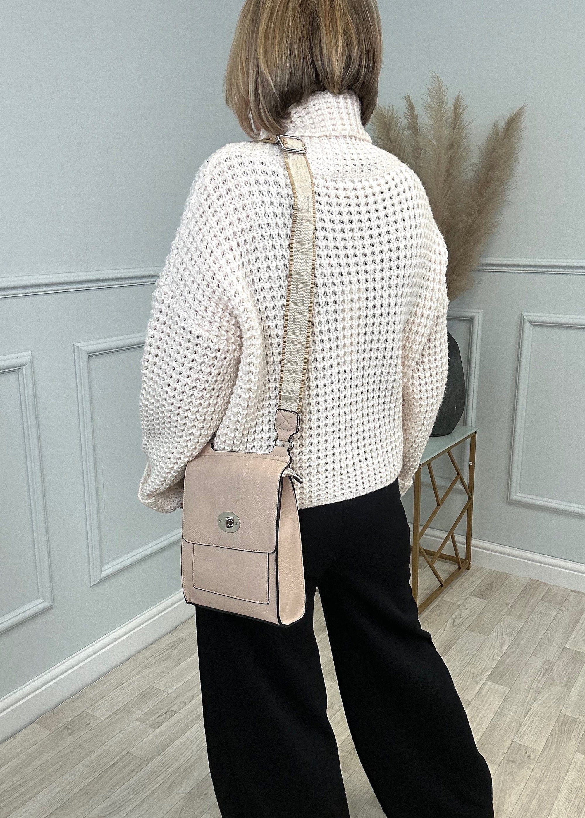 Small Lilly Messenger Crossbody Bag  Beige