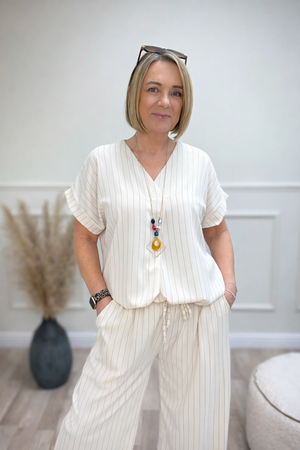 Monroe Pinstripe V-Neck Co-Ord Set 10-18