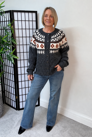 Elsie Fair Isle Cardigan – Charcoal