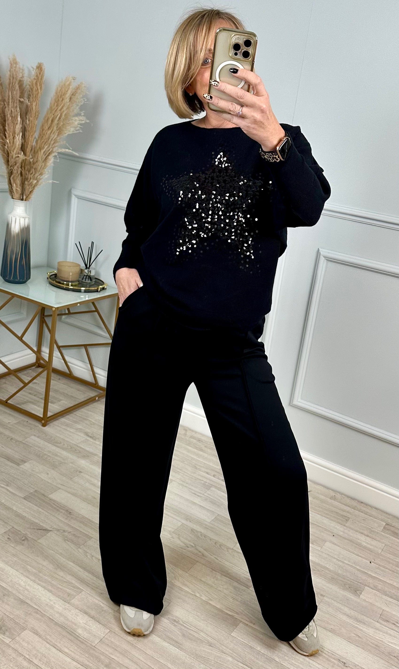 Starburst Sequin Jumper 8-16 Black - Susie's Boutique