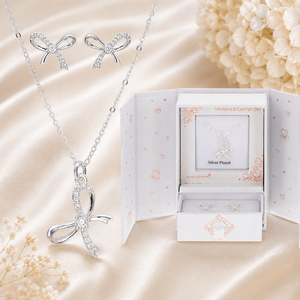 Silver Plated Bow Necklace & Earrings Gift Set