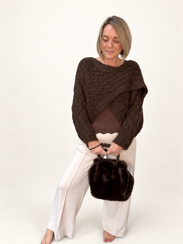 Orla Open Knit Crossover Jumper – Chocolate