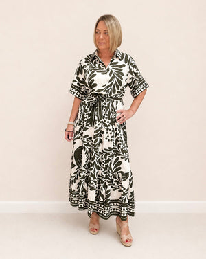 Serena Tropical Print Button-Through Maxi Dress 10-18