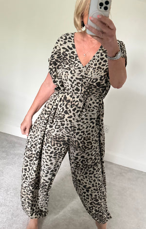 Leopard Barrel Jumpsuit 8-16 no returns on sale items