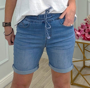 Vida Drawstring Denim Shorts 10-22 (6.5")