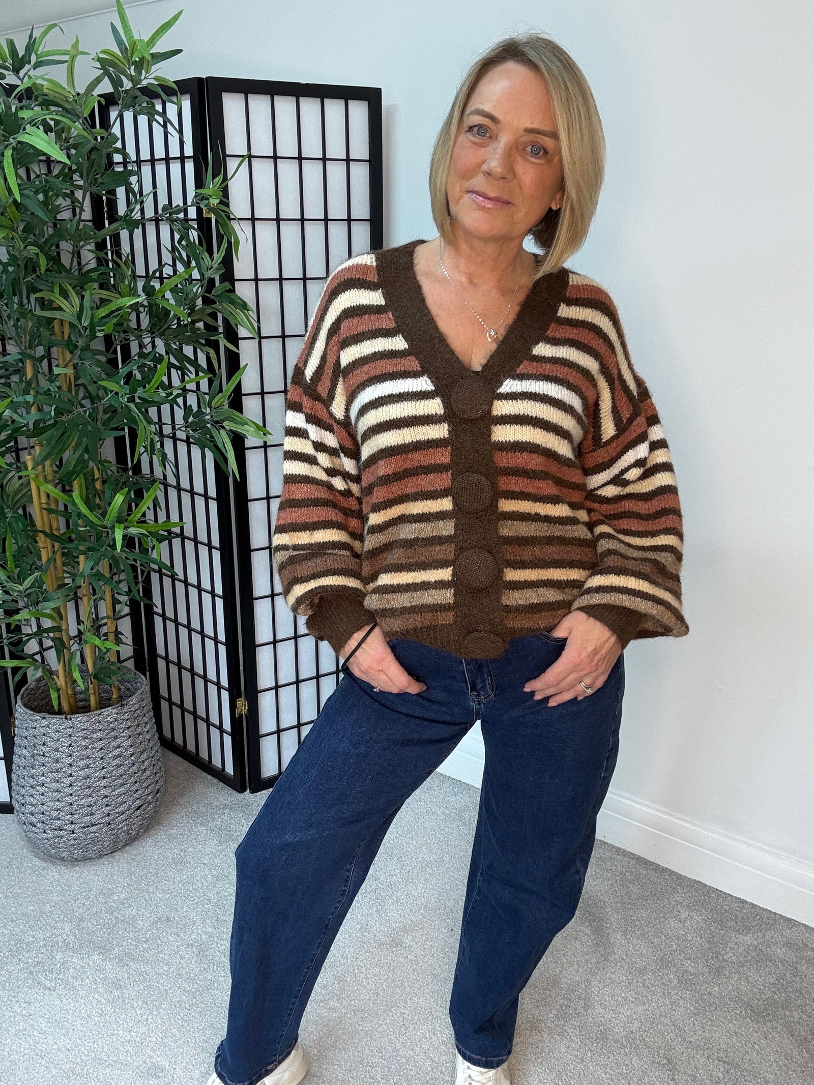 Sienna Oversized Stripe Cardigan – Chocolate