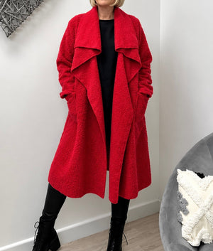 Hattie Bouclé Waterfall Coat – Red