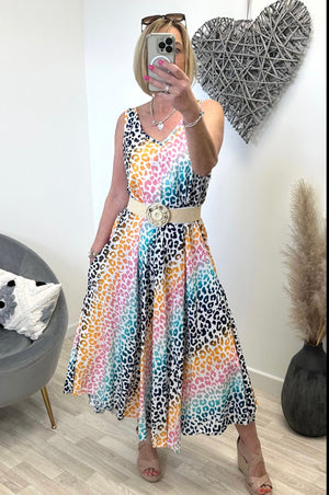 Sienna V-Neck Rainbow Leopard Maxi Dress 8-18 Navy - Susie's Boutique