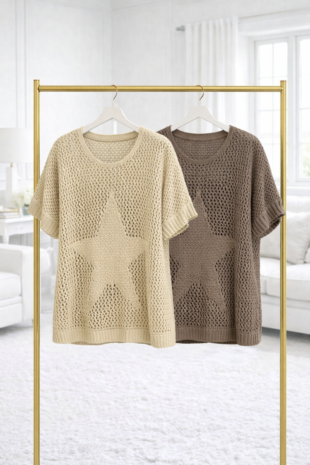 Star Mesh Knit Jumper 8-18 Sand. 🇬🇧 No Returns on Sale Items