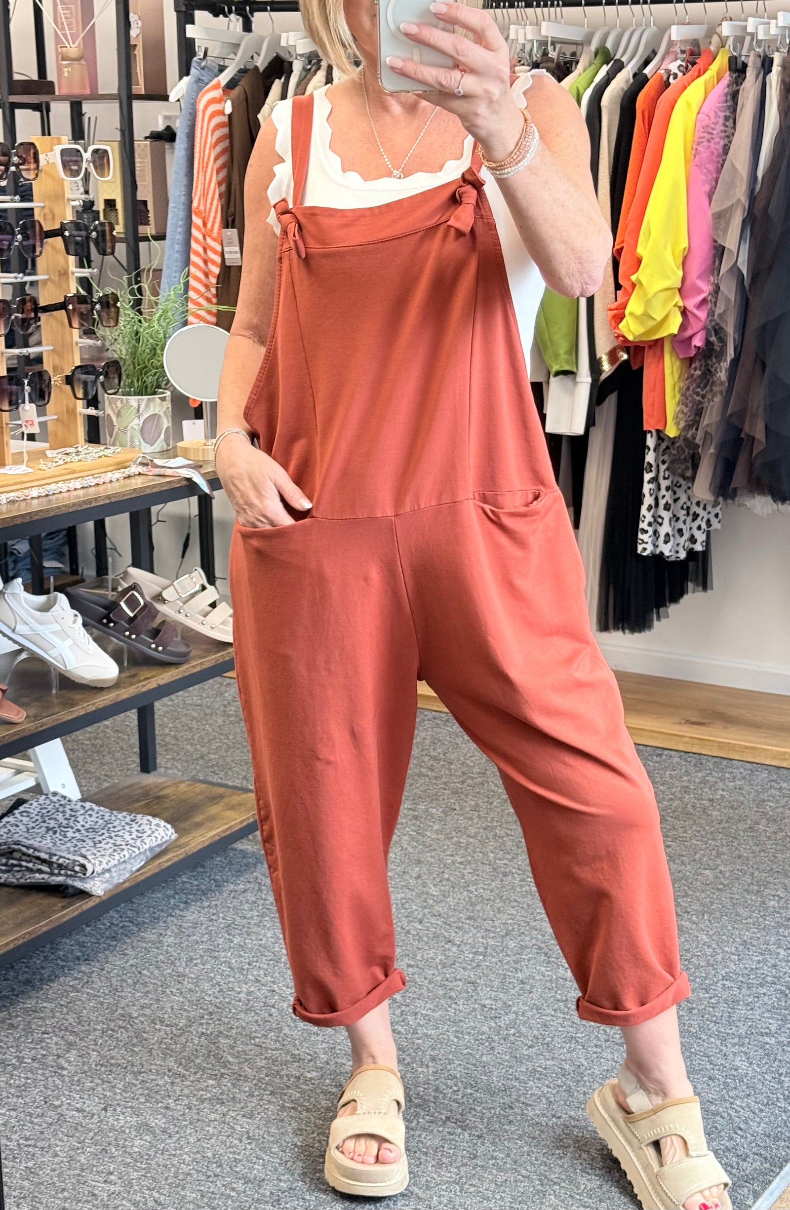 Nina Jersey Barrel Dungarees 8-16
 Rust