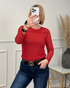 Carissa Mesh Long Sleeve Top – Red