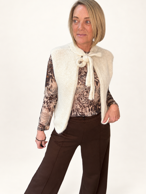 Tie-Neck Knitted Sleeveless Jumper – Sizes 8–14 Cream