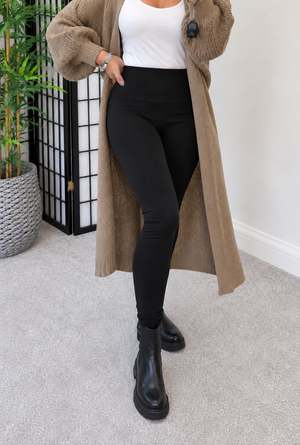 Ultra High Waist Fleece Lined Stretchy Leggings 10-18 Black
