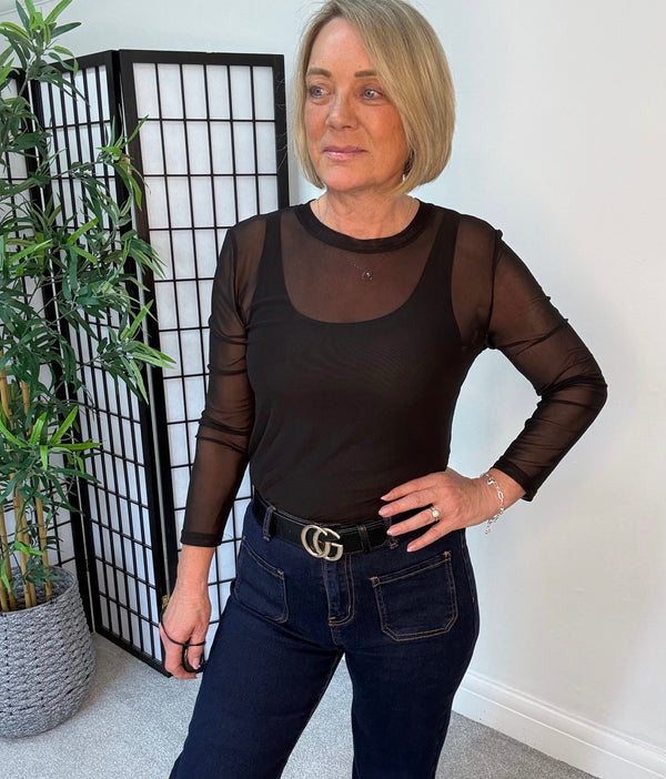 Carissa Plain Mesh Top 8-18 Black