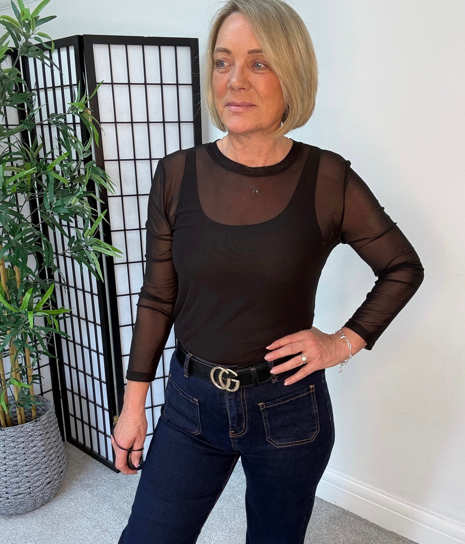 Carissa Plain Mesh Top 8-18 Black