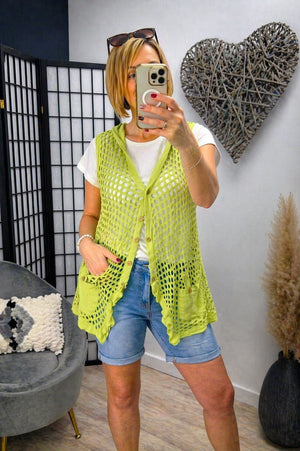Crochet Mesh Sleeveless Cardigan Waistcoat 10-18 holiday cover