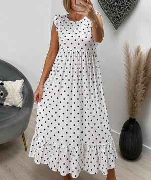 Irina Polka Dot Shirred Midi Dress