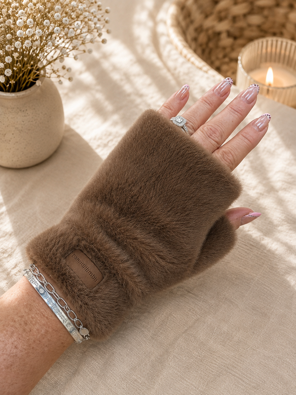 Faux Fur Fingerless Gloves – Mocha