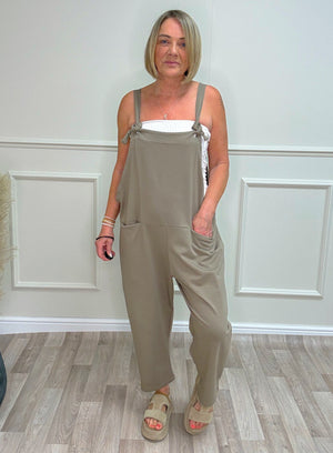 Nina Jersey Barrel Dungarees 8-16 Mocha