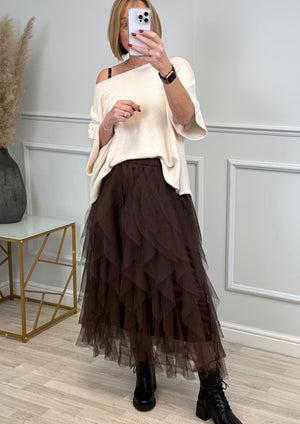 Lori Mesh Tulle Skirt 8-18 Chocolate - Susie's Boutique
