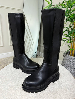 Claudia Chunky Sole Knee-High Boots – Black