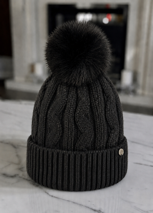 Metallic Fleck Cable Knit Pom Pom Hat – Fleece Lined