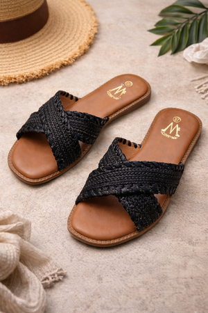 Raya Woven Crossover Sliders sandals