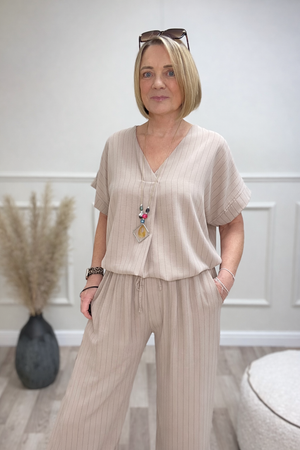 Monroe Pinstripe V-Neck Co-Ord Set 10-18