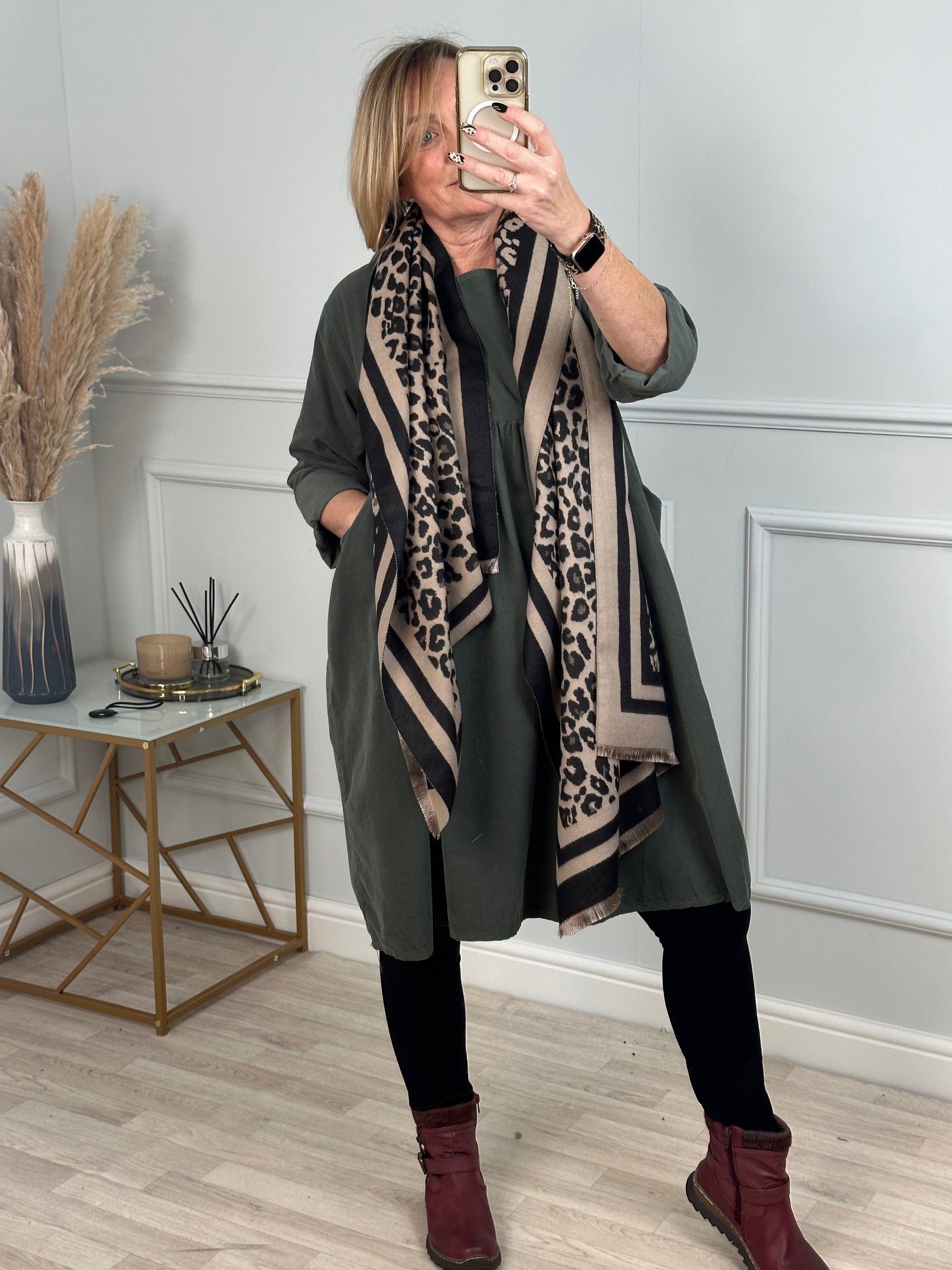 Faye Pin-cord Tunic Dress 10-18 Khaki - Susie's Boutique