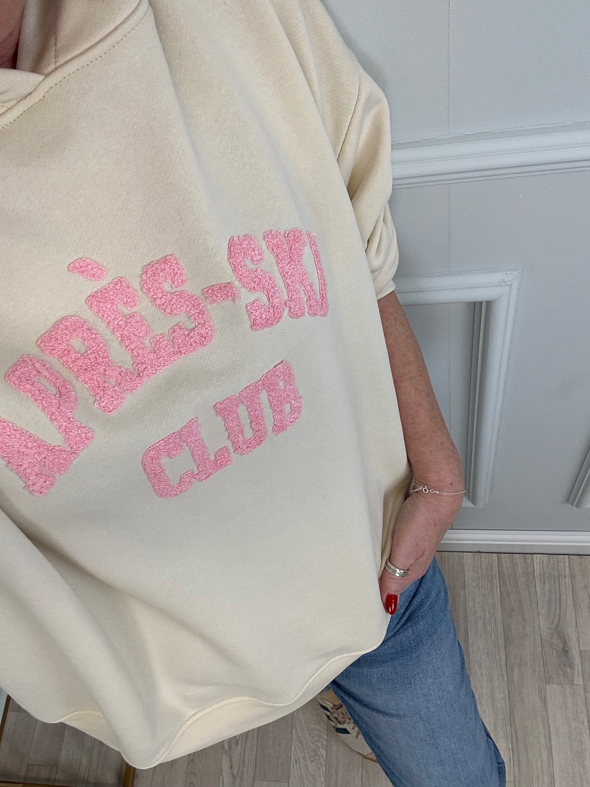 The Aria Après-Ski Hoodie - Cozy Embroidered Logo Sweatshirt 8-18 Sand - Susie's Boutique