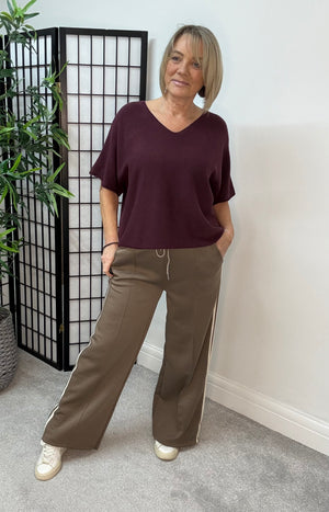 Serelai Luxe V-Neck Wide-Sleeve Jumper – Plum