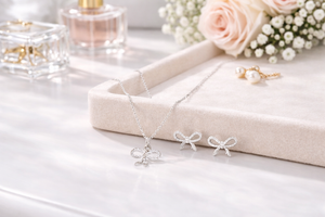 Silver Plated Bow Necklace & Earrings Gift Set