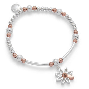 Two Tone Daisy Charm Beaded Bracelet