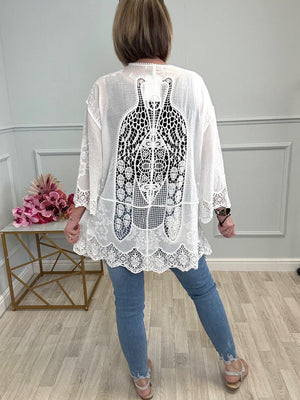 Karli Tie Front Crochet Kimono Jacket - Susie's Boutique