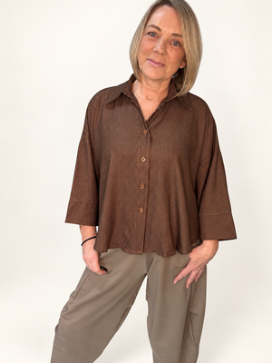 Skylar Boxy Stripe Shirt – Caramel