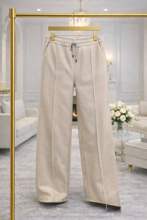 Alexandria Herringbone Wide Straight Leg Trousers 8-18 Sand