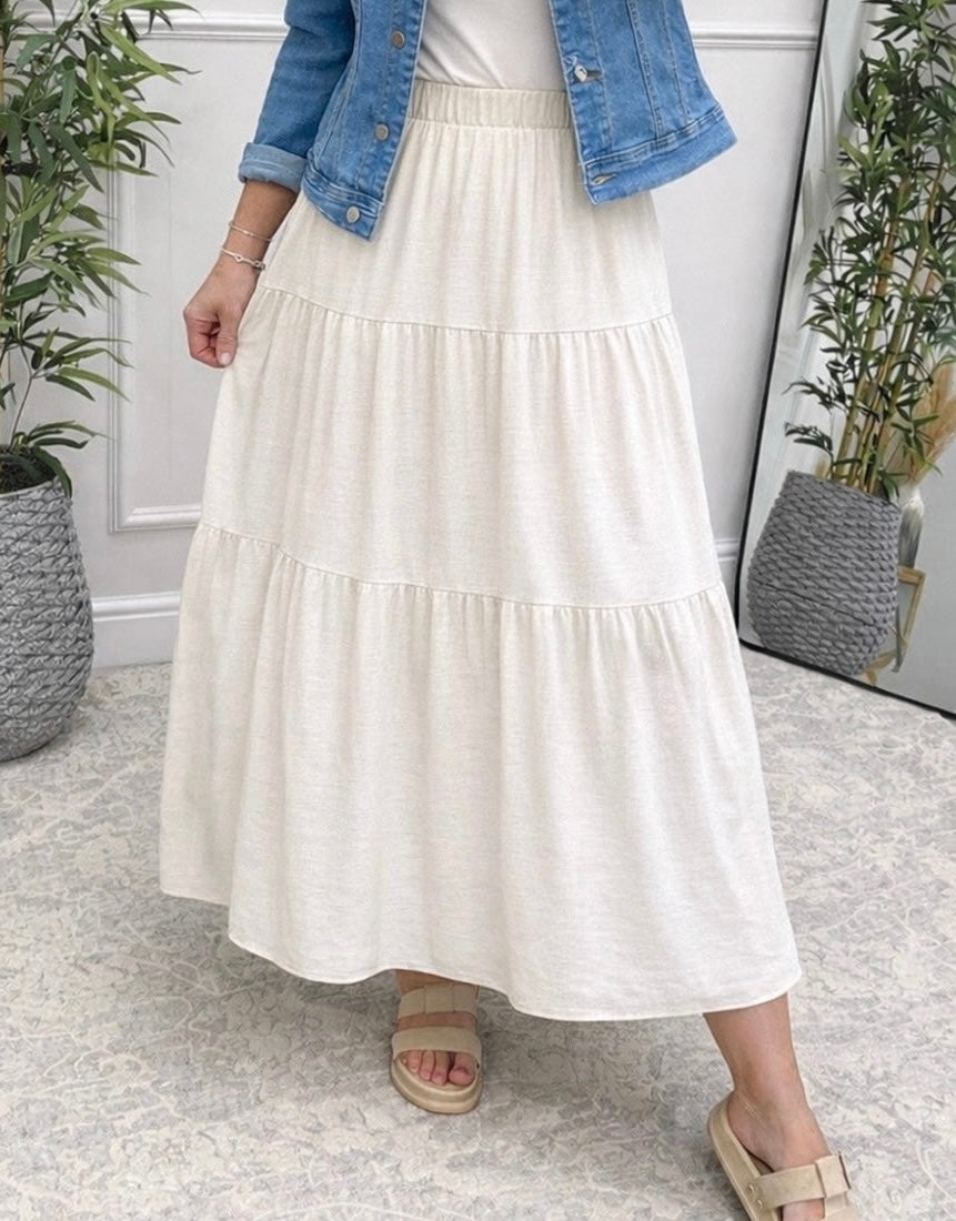 Willow Cotton Linen Tiered Maxi Skirt 8–16