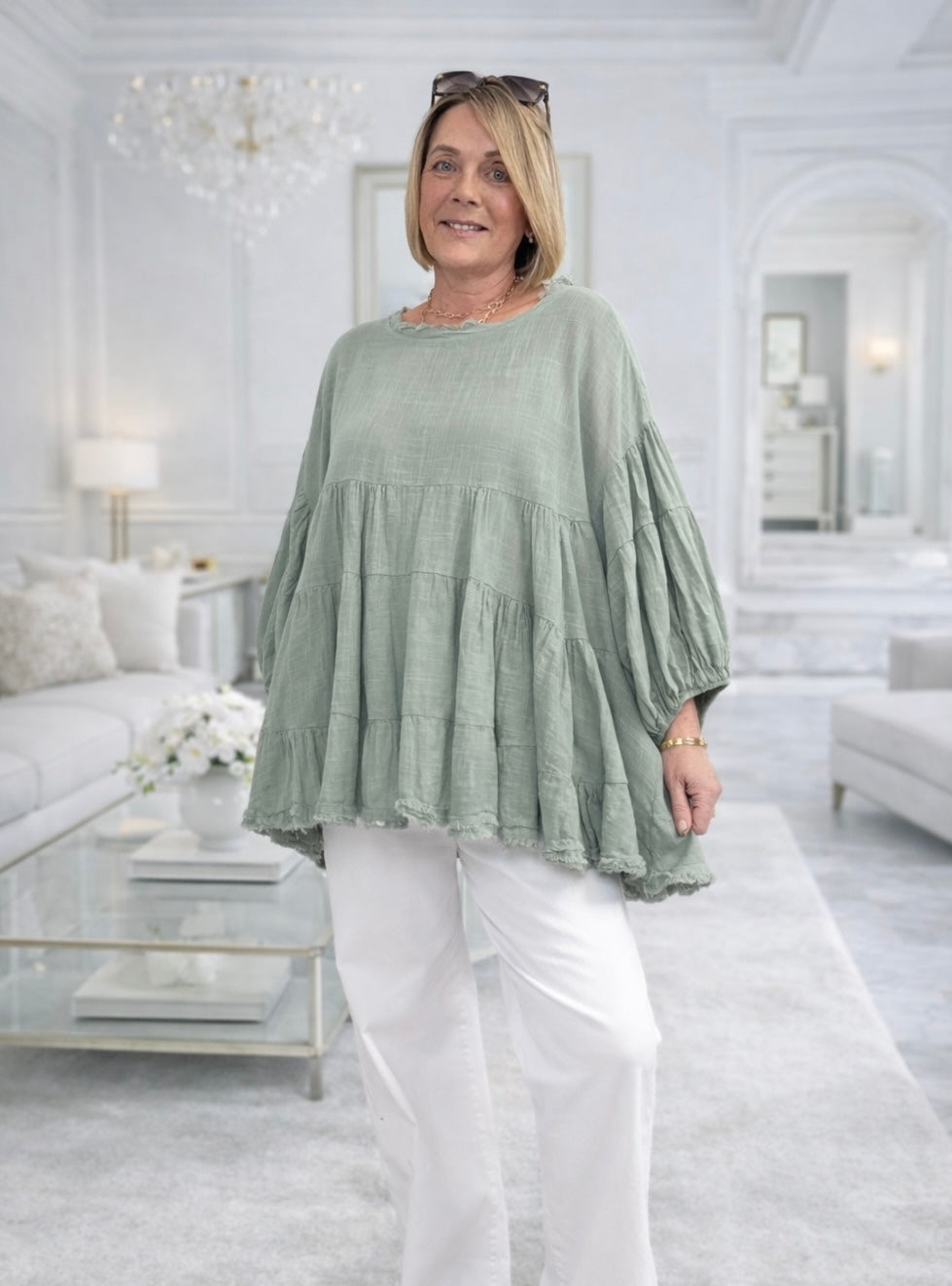 Alessia Frill Hem Boho Smock Top One Size No Returns on Sale Items