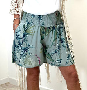 Kendra Floral Wide Leg Pocket Shorts 8-16 Khaki - Susie's Boutique